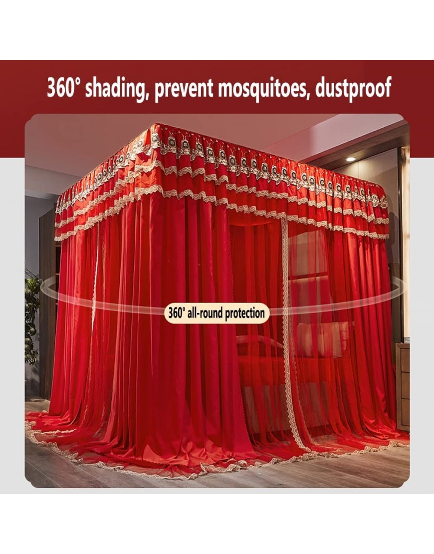 Ciel de lit rouge pour lit simple Queen King chambre de princesse salle de mariage rideau de lit décoration de chambre festive support en métal couleur : rouge taille : 150 x 200 x 200 cm - B779EUVVS