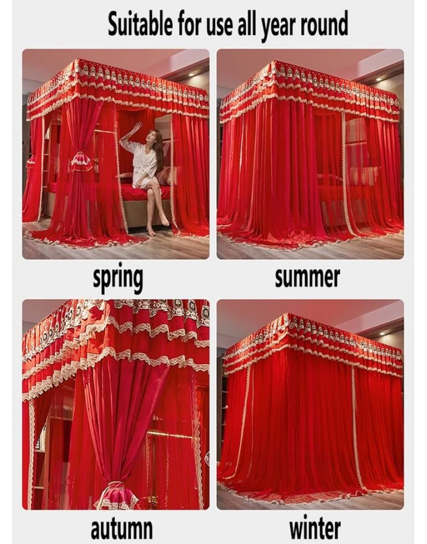 Ciel de lit rouge pour lit simple Queen King chambre de princesse salle de mariage rideau de lit décoration de chambre festive support en métal couleur : rouge taille : 150 x 200 x 200 cm - B779EUVVS