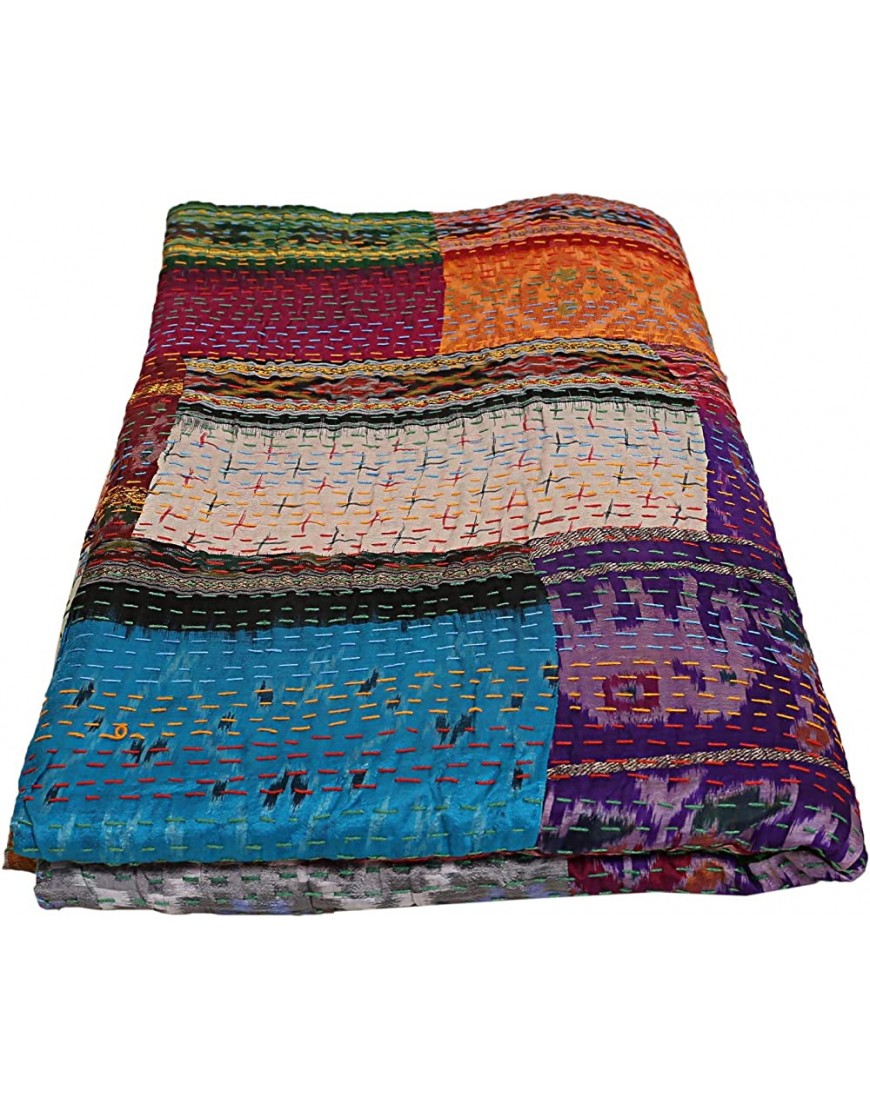 Couvre-lit indien en en soie Patola Patchwork Kantha Multicolore 274,3 x 274,3 cm - BH3VKTRNS