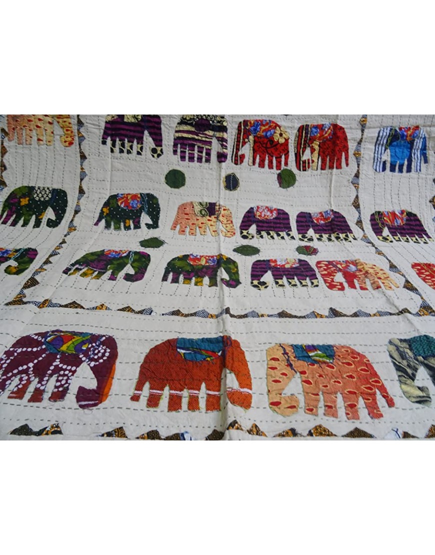 Couvre-lit indien Kantha en patchwork avec éléphant décoration d'intérieur couvre-lit réversible 152 x 228 cm. - B1K9NDWHK