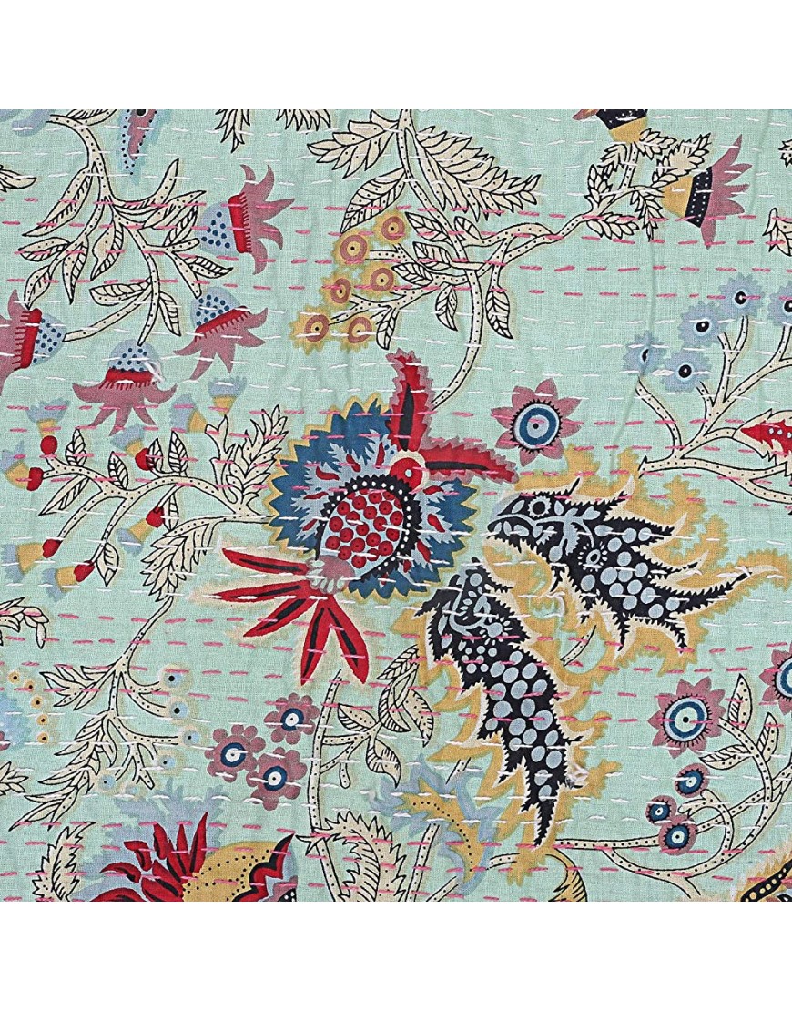 Janki Creation Kantha Mukut Couvre-lit indien réversible en coton Motif floral hippie Queen size - B6QE9BLHG