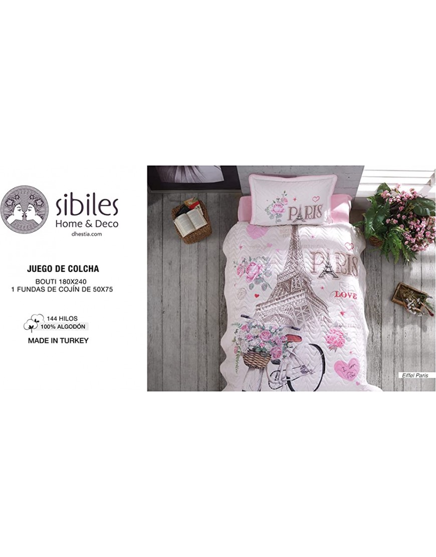 Sibiles Couvre-lit Bouti fille 100 % coton Turc Ranforce lit de 90 et 105 Eiffel Paris 180 x 240 cm - B4A14FUWF
