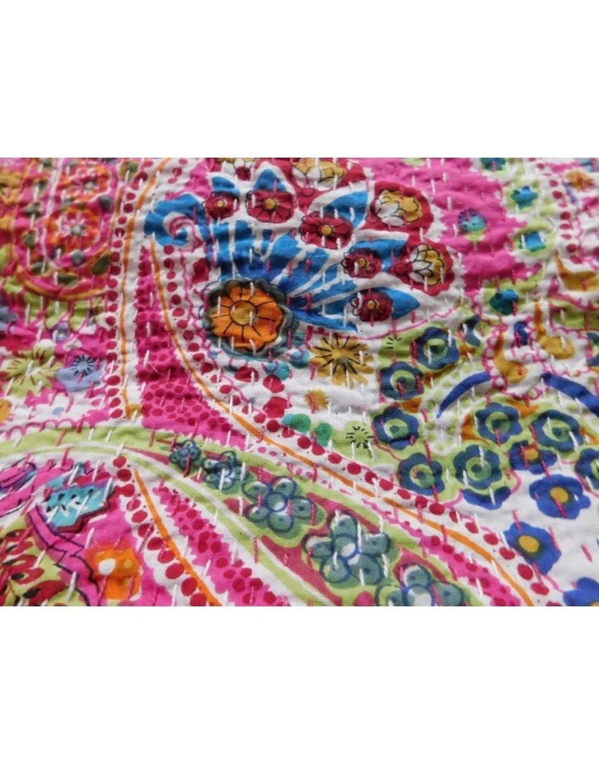 Sophia-Art King Twin Size Indian Handmade Paisley Print Kantha Quilt Cotton Kantha Blanket Bed Cover Sofa Cover Kantha Couvre-lit Bohème literie Pink1 Twin 60 * 90 inches - BANB1XBLW