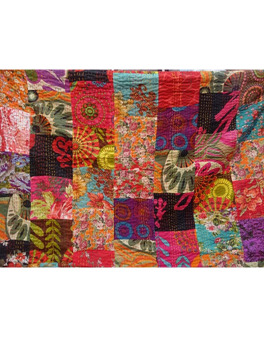 Tribal Asian Textiles Couvre-lit kantha réversible fait main en coton pur pour lit queen-size - B7BKMITZD