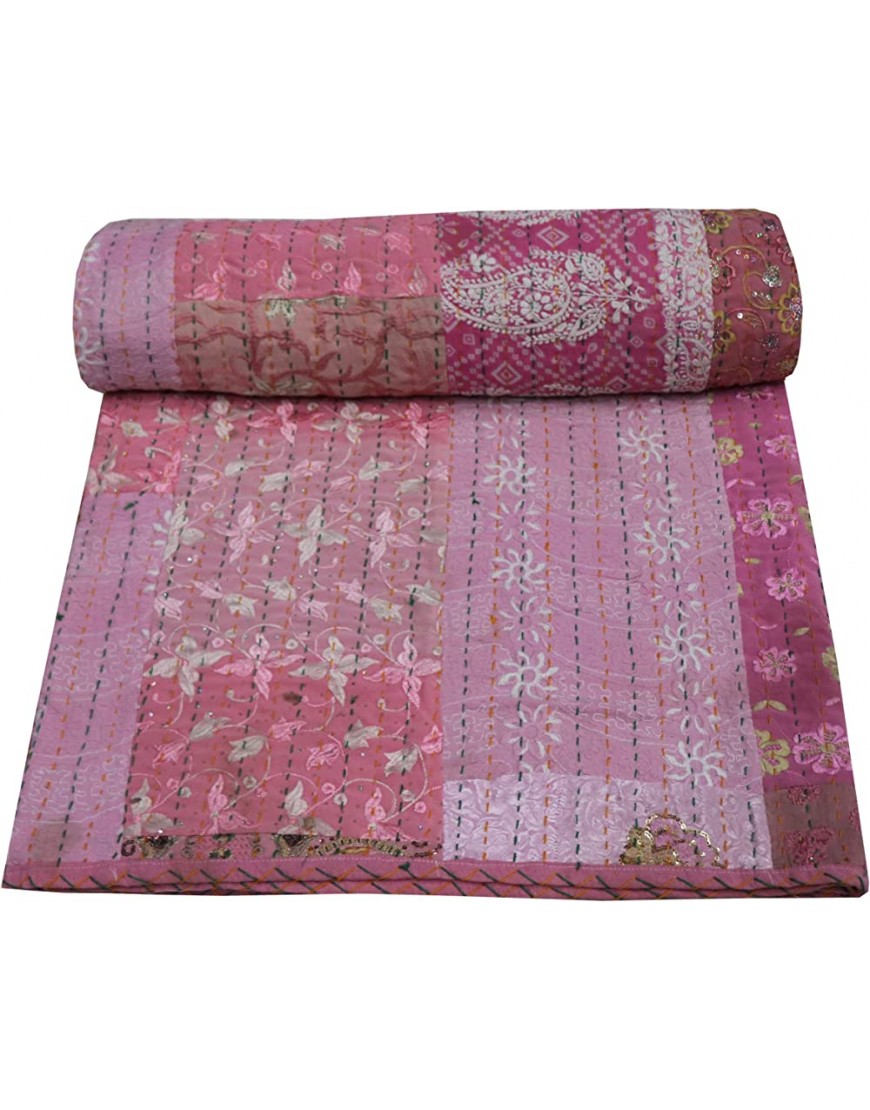 Yuvancrafts Couvre-lit indien fait main en patchwork Kantha traditionnel vintage en coton Kantha Queen size - B8DN3SAAT