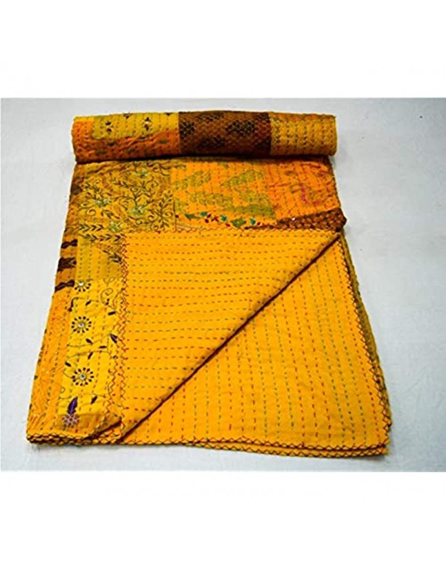Yuvancrafts Couvre-lit indien traditionnel Kantha en pur coton fait à la main - BWJEEIYBU