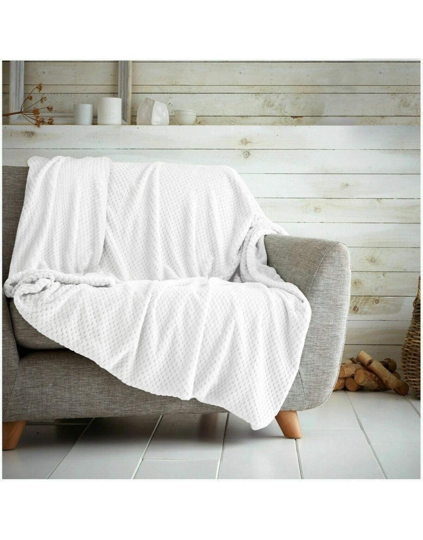 Couvre-lit gaufré en nid d'abeille doux et chaud pour canapé lit ou voyage blanc double – 150 x 200 cm - BDQN3JEDI
