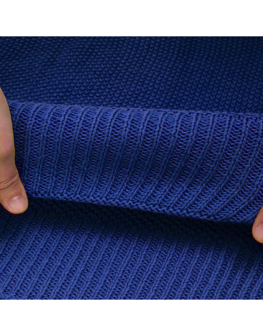 PICCOCASA Couverture Plaid Lit pour Canapé en Tricot 100% Coton Légère Solide Douce Bleu Profond 150x200cm - BEDB7LYVF