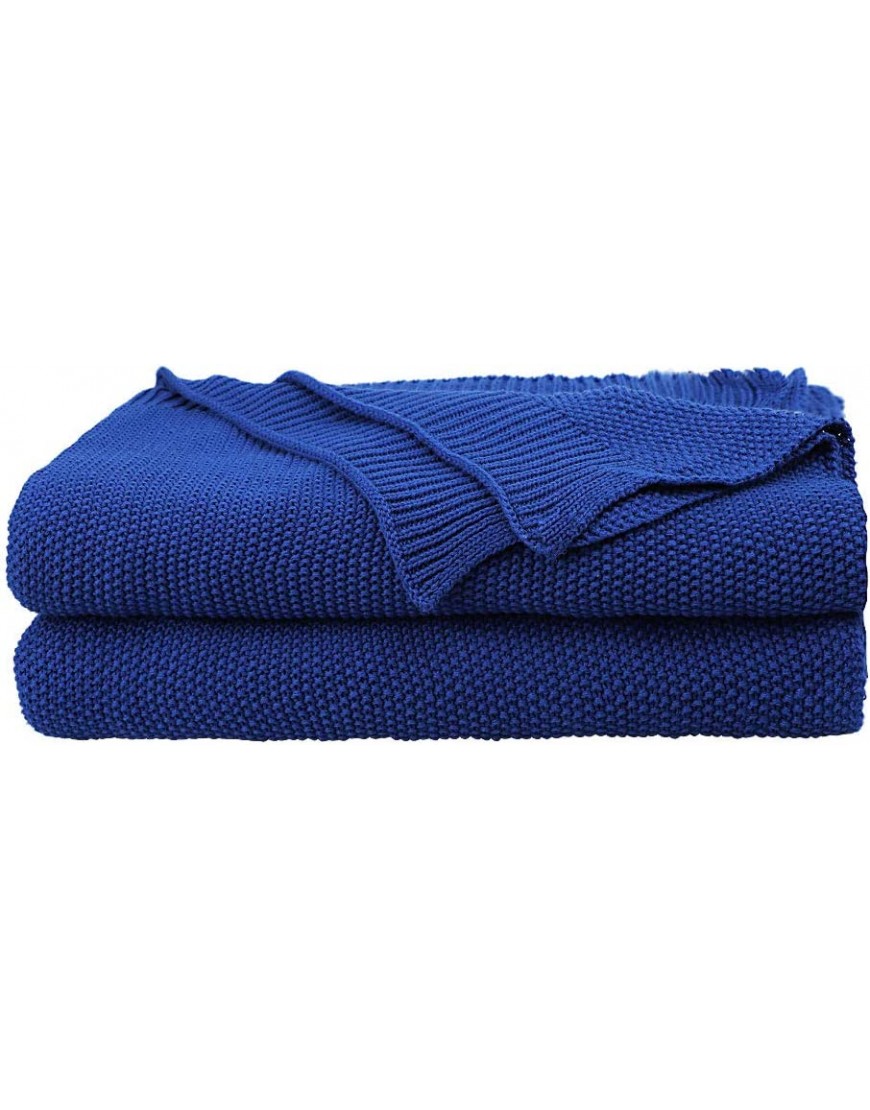 PICCOCASA Couverture Plaid Lit pour Canapé en Tricot 100% Coton Légère Solide Douce Bleu Profond 150x200cm - BEDB7LYVF