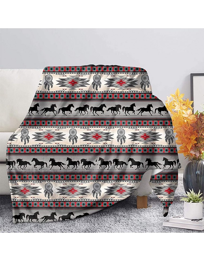 COEQINE Couverture en flanelle légère et chaude pour lit ou canapé Motif tribal amérindien Gris - B5NE7NGGX