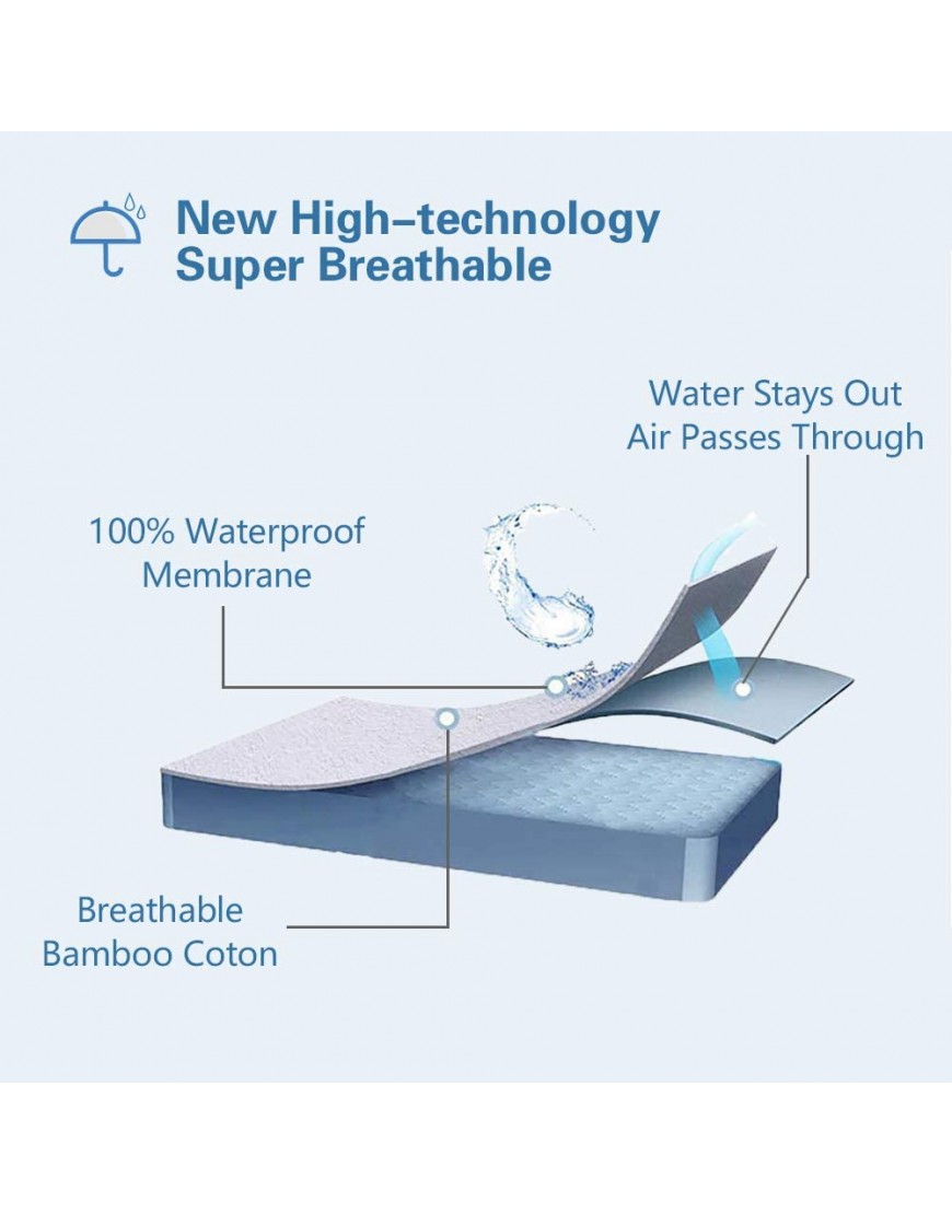 Bedecor Pack de 2 Fibre de Bambou Protège Matelas imperméable Ultra Doux Respirant Hypoallergénique Silencieux-90x190 200cm - BVMK3KTGL
