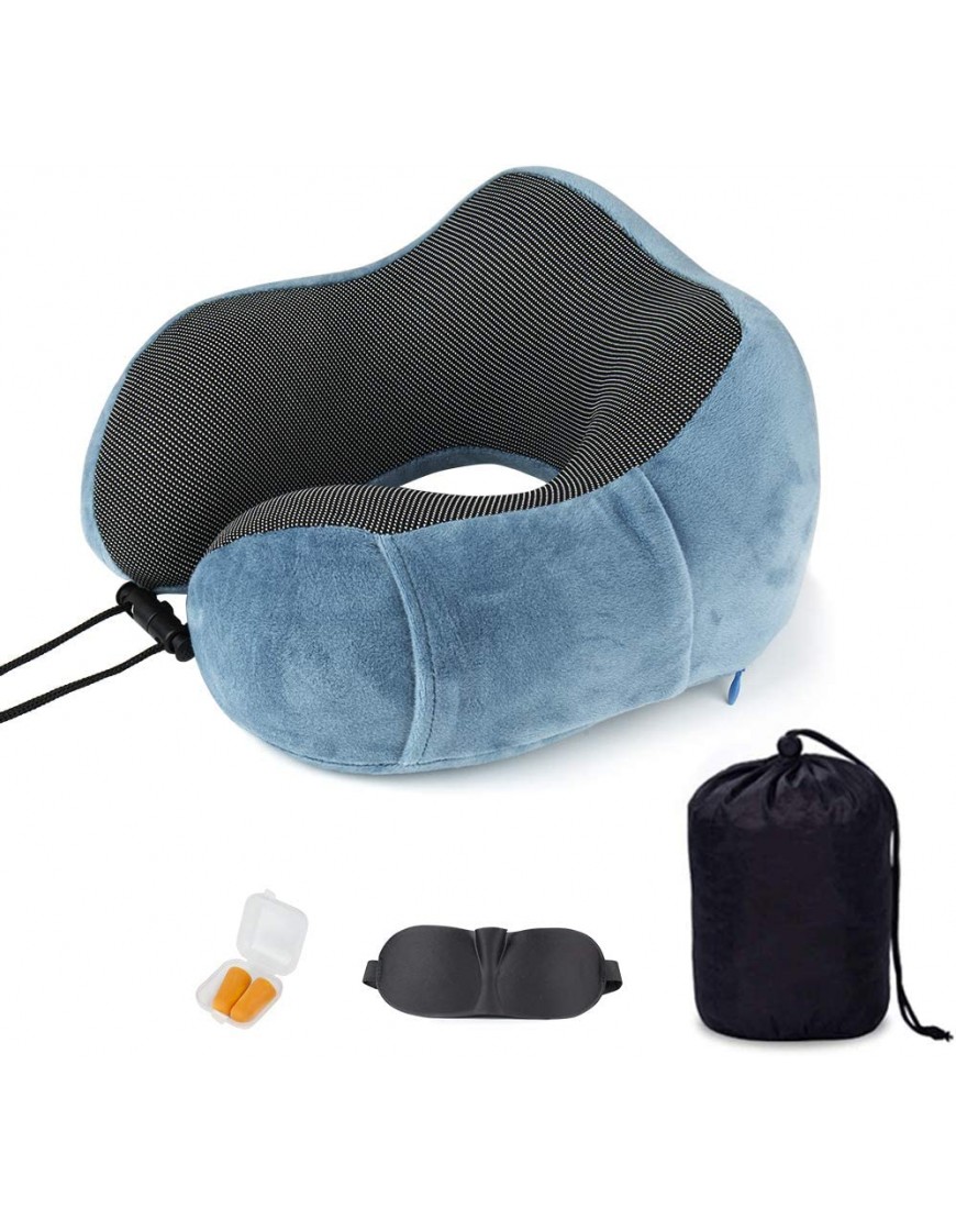 SenPuSi Coussin de nuque confortable de voyage en mousse à mémoire de forme avec masque de sommeil et bouchons d'oreille dans l'avion train voiture Bleu - BAKMKBWRO