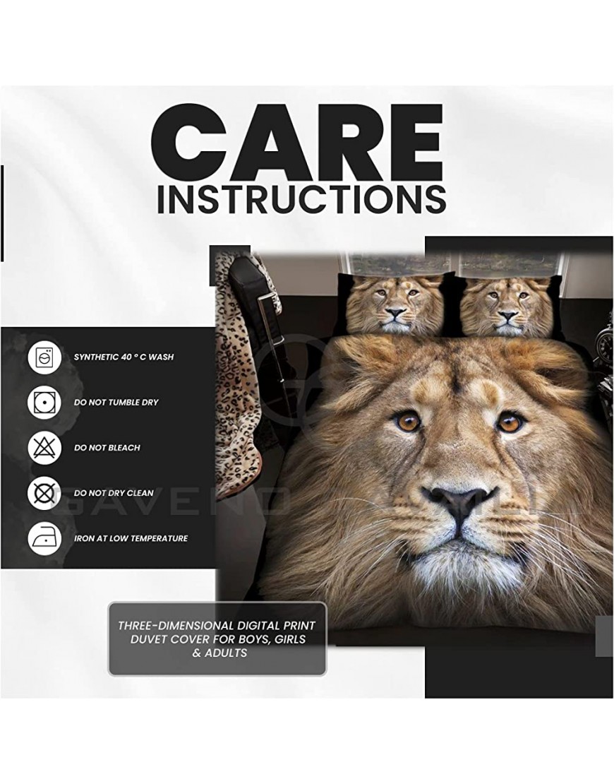 Gaveno Cavailia-Wildlife-Parure de lit Simple avec Housse de Couette et taie d'oreiller en Polycoton Multicolore Impression de Lion 3D Multicolore King - BDN5MDKBG