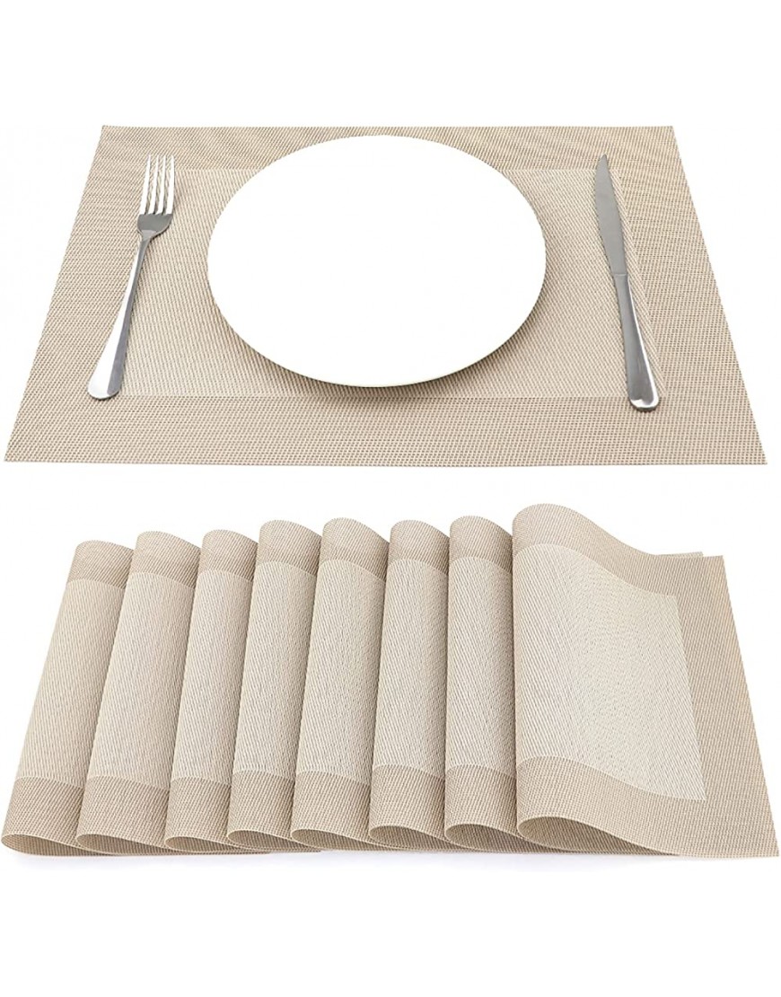 SueH Design Lot de 8 Sets de Table Vinyle Résistant à l'usure à la Chaleur Tissées pour Napperons de Cuisine 45 cm * 30 cm Beige - B386AWIPJ