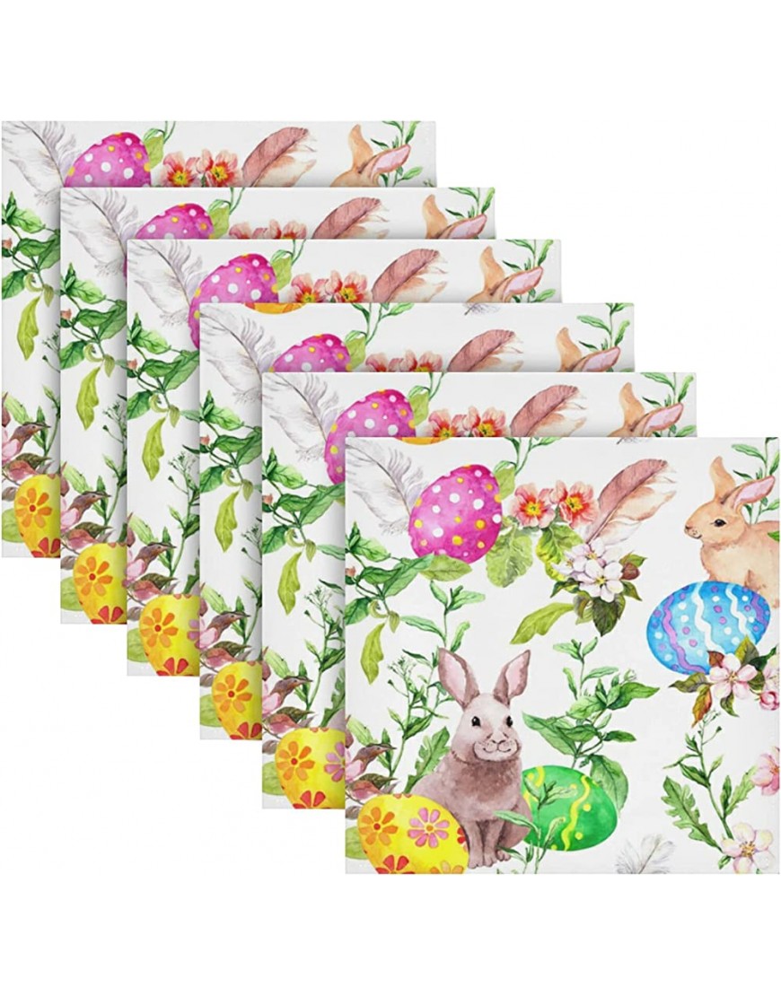 Lot de 6 serviettes de table carrées en polyester de qualité supérieure Motif œufs de lapin dans l'herbe Pour dîner - BQ32NXIGC