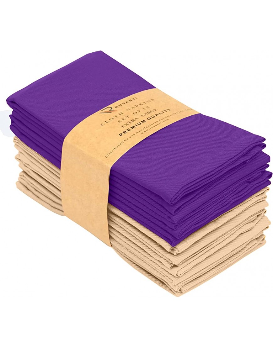 Ruvanti Serviettes en tissu multicolores en lin serviettes de cuisine en coton 45,7 x 45,7 cm – Douces et confortables – Serviettes durables en lin de qualité hôtelière violet et ivoire doré 12 - B9W18GBHB