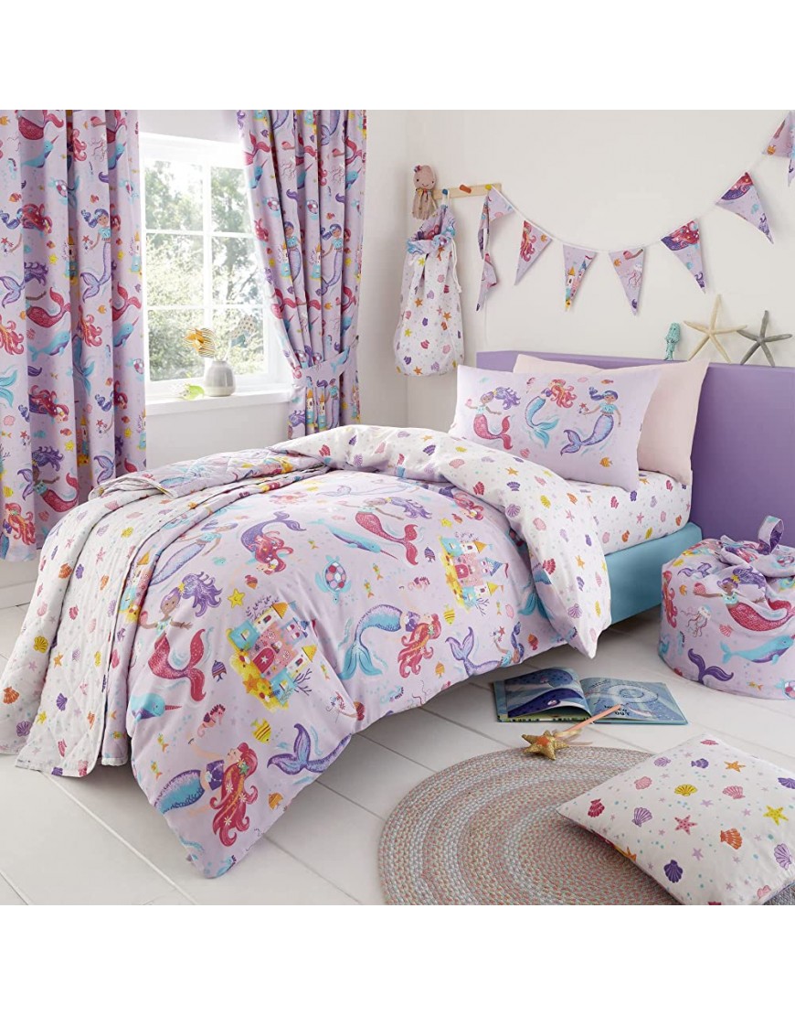 Happy Linen Company Parure de lit réversible pour enfant avec housse de couette Motif sirènes magiques Lilas - B6KDBDXUB
