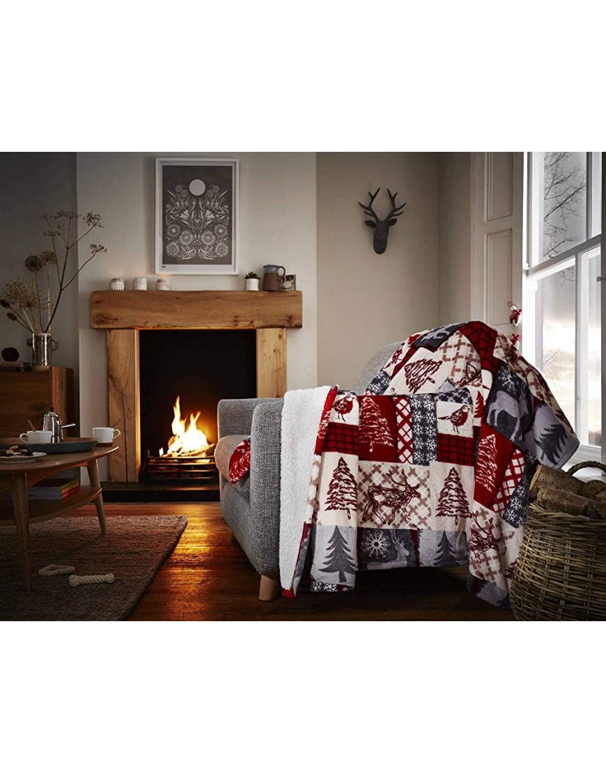 Happy Linen Company Couverture en Polaire Sherpa Flanelle Chaud Douillet Motif Patchwork de Noël Rouge très Grande Taille - B6WQVYBFO