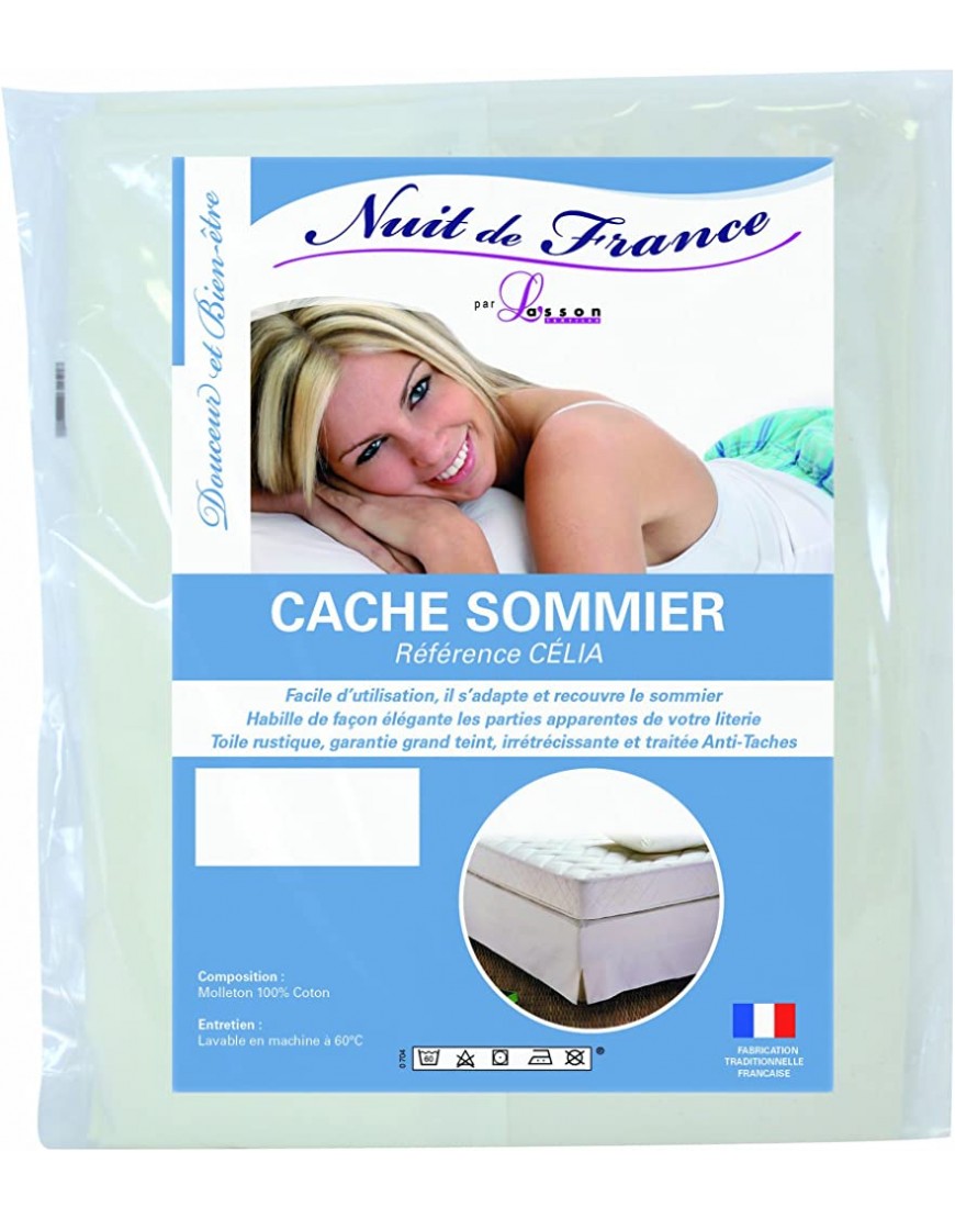 Nuit de France 329371 90 200 Cache Sommier Déco Coton Ecru 200 x 90 x 1 cm - B1DH1XCJK