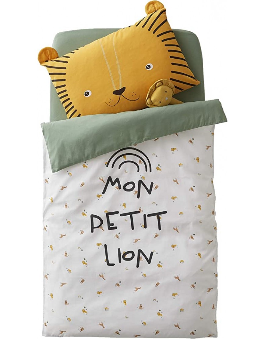 Vertbaudet Housse de Couette bébé Mon Petit Lion Oeko-Tex® Ivoire imprimé Vert 80X120 - BH4QMXYOD