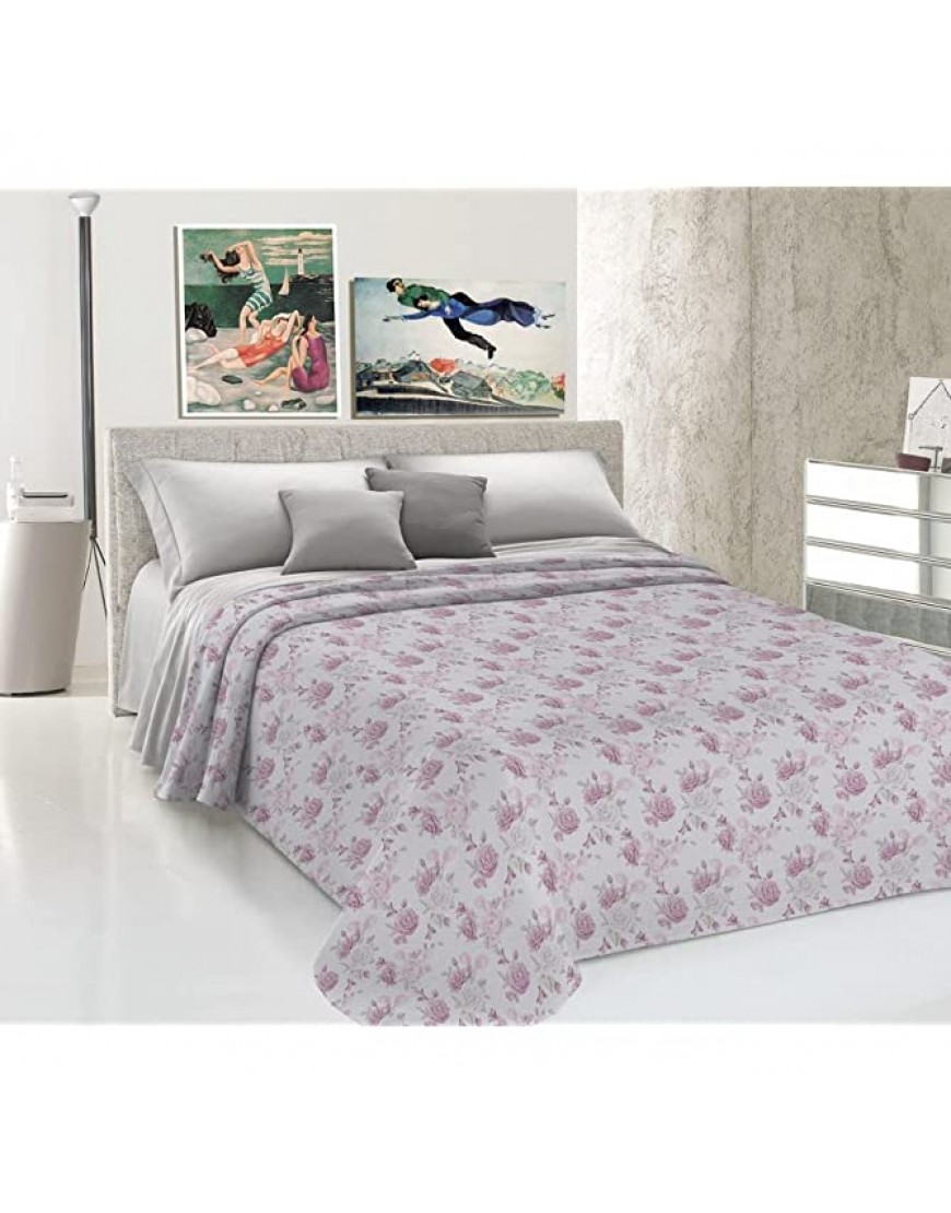 HomeLife Couvre-lit pour lit double été coton Made in Italy [260 x 280] | Couverture en coton légère pour lit double | Couvre-lit double Motif floral Rose | Rose - BMQB6OUMA