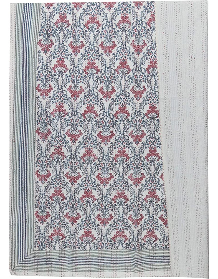 Majisacraft Couvre-lit indien Kantha en coton imprimé à la main Motif floral 152 x 228 cm environ - BN2A5EIEY