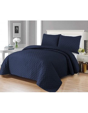 MIA Parure de lit avec couvre-lit et oreillers en microfibre à ultrasons matelassés lit 2 places : 220 x 250 cm bleu - B71MATQBM