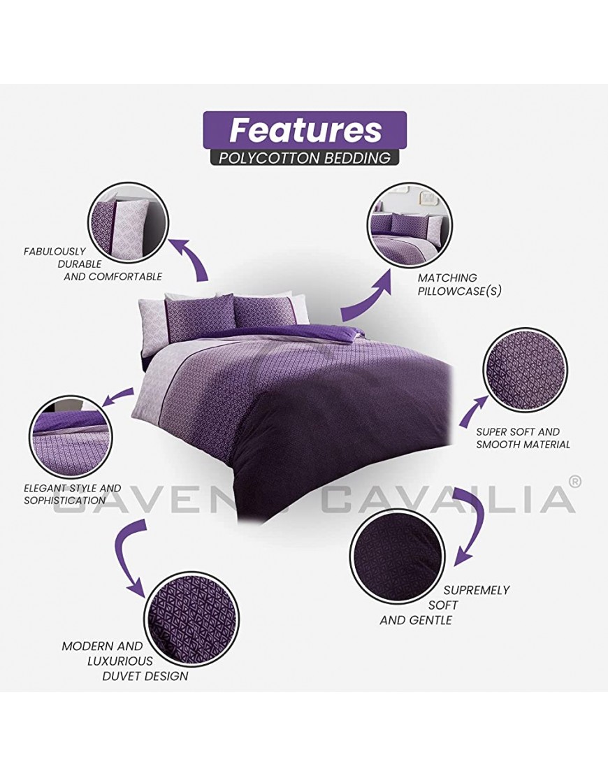 Gaveno Cavailia Parure de lit avec Housse de Couette et taie d'oreiller Motifs rectangulaires Violet Double - B9H9JXCQO