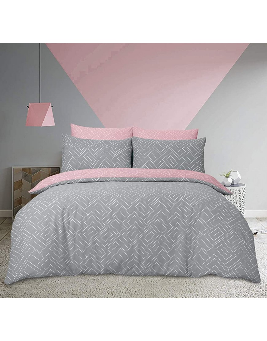 Sleepdown Parure de lit douce réversible avec housse de couette et taie d'oreiller Carreaux pointillés géométriques Rose 1 place 135 x 200 cm - B3VV5UMMQ