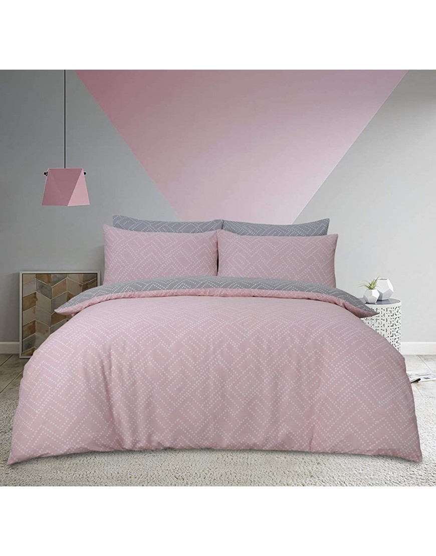 Sleepdown Parure de lit douce réversible avec housse de couette et taie d'oreiller Carreaux pointillés géométriques Rose 1 place 135 x 200 cm - B3VV5UMMQ