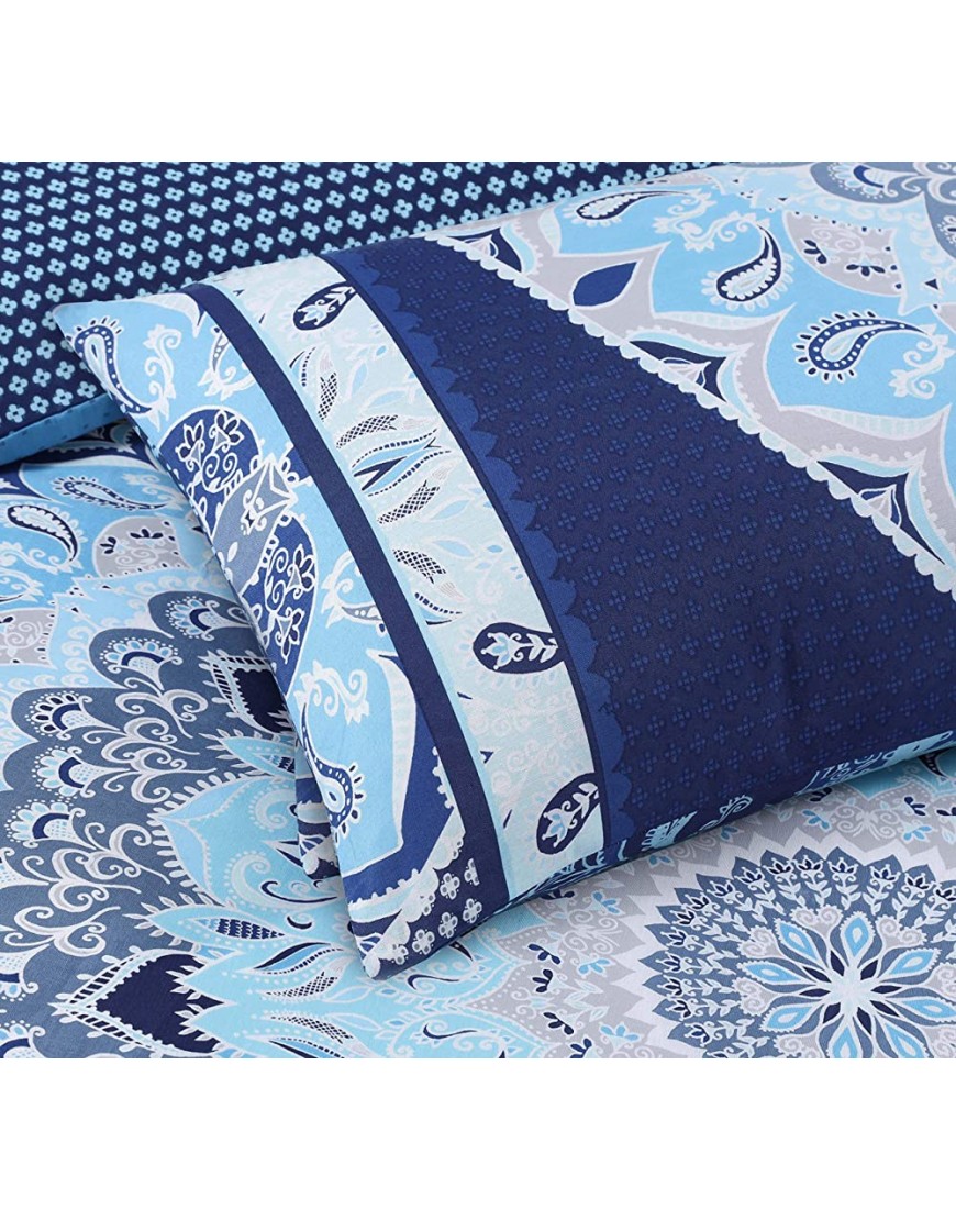 Sleepdown Parure de lit réversible avec Housse de Couette et taies d'oreiller Motif Mandala Bleu 200 x 200 cm - B2QK8NJUB