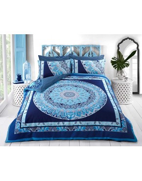 Sleepdown Parure de lit réversible avec Housse de Couette et taies d'oreiller Motif Mandala Bleu 200 x 200 cm - B2QK8NJUB