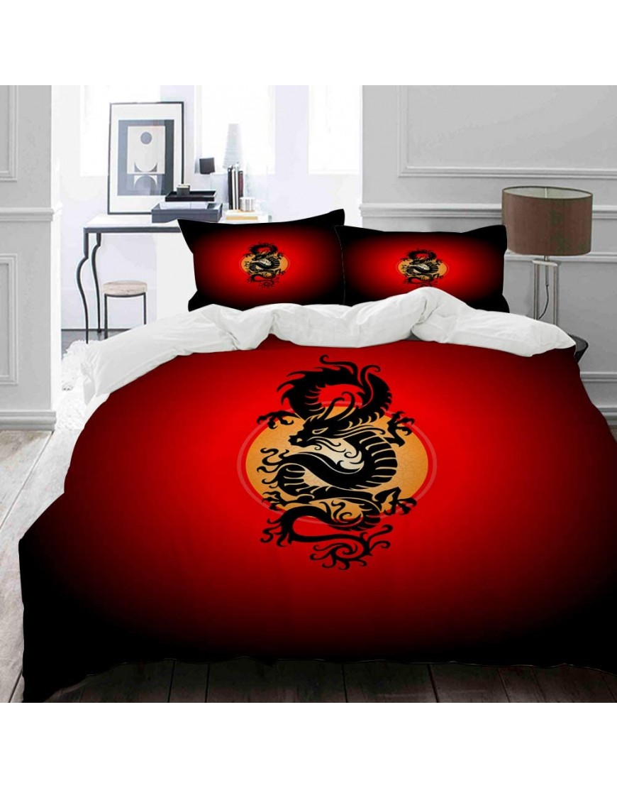 SUHETI Parure de lit Adulte,Housse de Couette,Un Dragon Chinois Rouge sur Fond Noir,1 Housse de Couette 220 x 240cm + 2 Taies d'Oreillers 50 x 75cm - BBH5HAKVQ