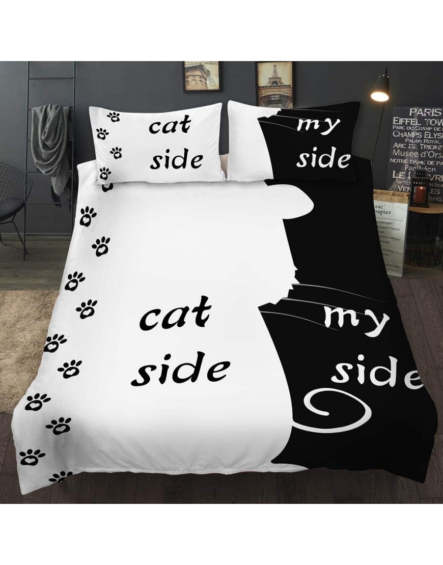 WWYX Parure de lit en noir et blanc Dog Side et My Side Motif chien noir et blanc Housse de couette 220 x 240 cm Avec taie d'oreiller Cat Side 220 x 240 cm - BNEJAUZKQ