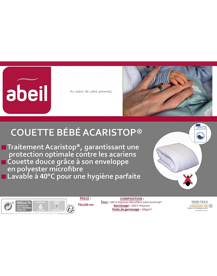 Abeil Couette Bébé Acaristop Anti-Acariens et Bactériens 75 x 120 cm fabriquée en France - B3436KULA