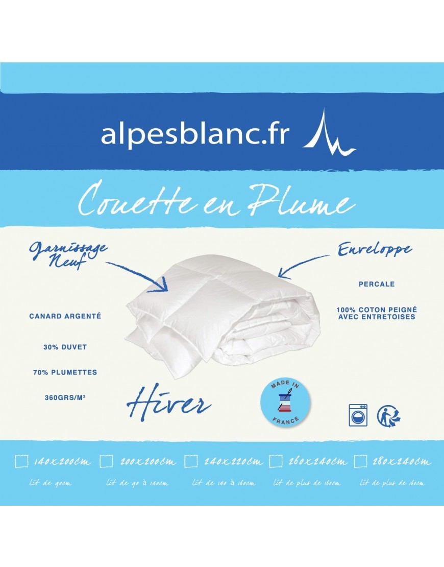 Alpes Blanc Couette Naturelle en Plume 240x260 - B2QK2BSSD